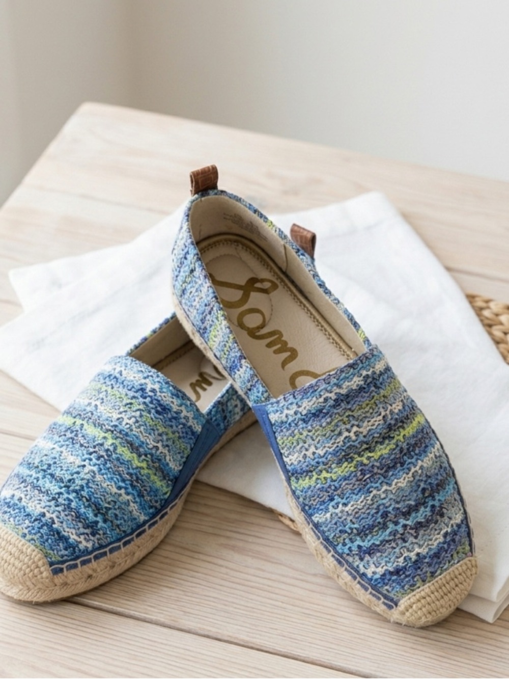 Sam Edelman Khloe Espadrille Flats Blue Multi Striped Raffia Resort Vacation 8.5